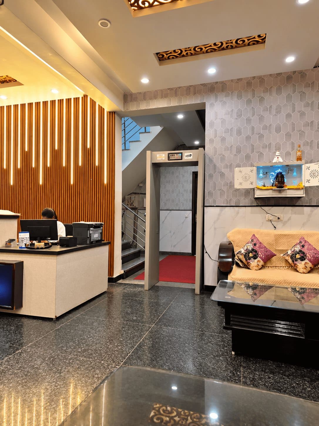Hotel lobby reception and guest security entrance